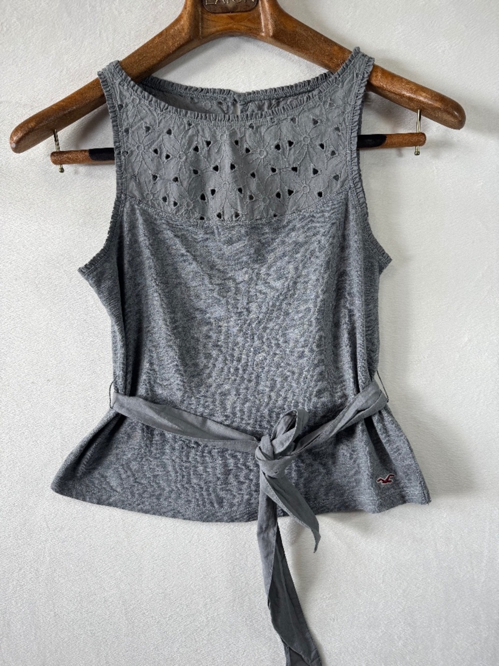 Hollister Gray Eyelet Back Tie-Waist Tank